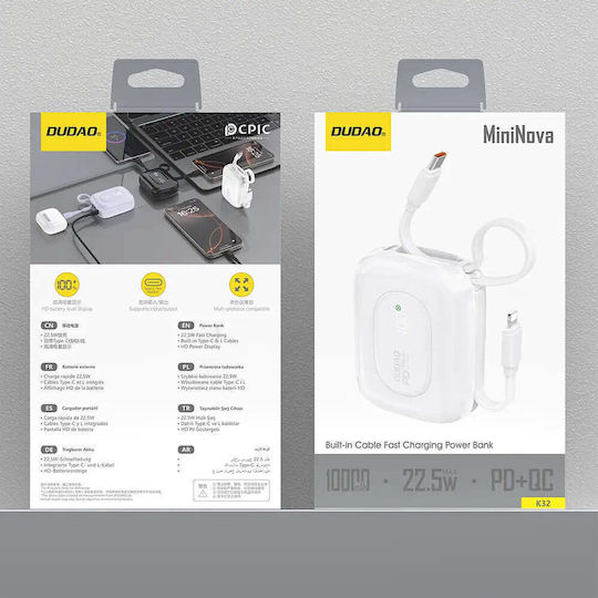 Dudao K32 Power Bank 10000mAh Λευκό