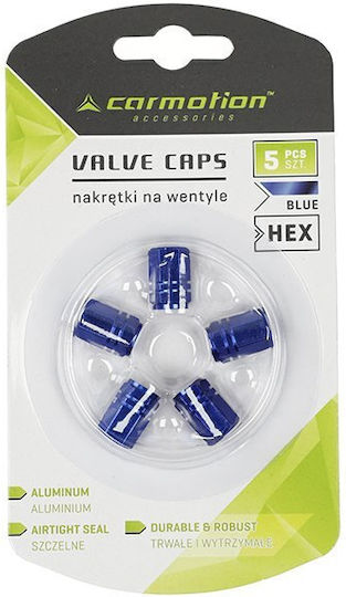 Aluminum Hexagonal Valve Caps 5 Pcs Blue