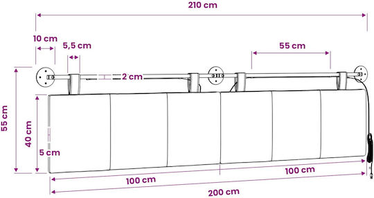vidaXL Възглавница За Табла За Легло Текстилна Сива 210x55см