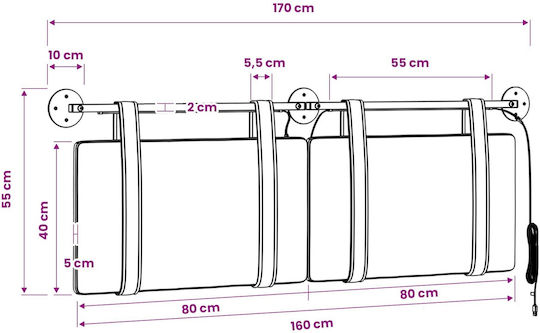 vidaXL Leather Gray Bed Headboard with Cushion 170x55cm