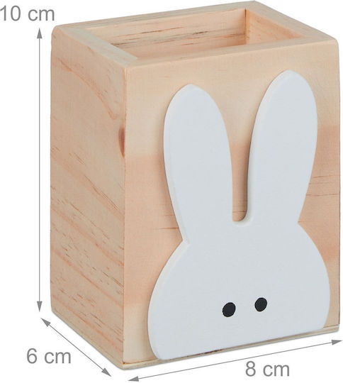 Pen Holder Bunny Relaxdays Pine Wood Natural White 10x8x6cm