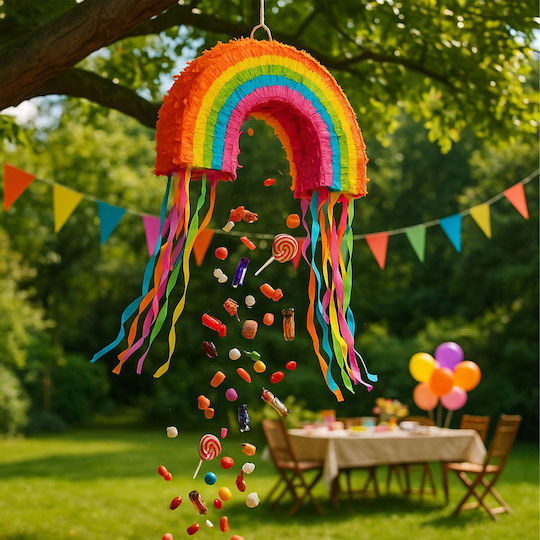 Relaxdays Set Pinata Curcubeu Baston Mască Verde Portocaliu Roz 35x9x53 Cm