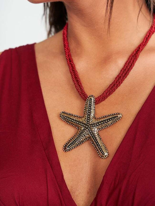 Κολιέ Κορδόνι Αστερίας Κοκκινο