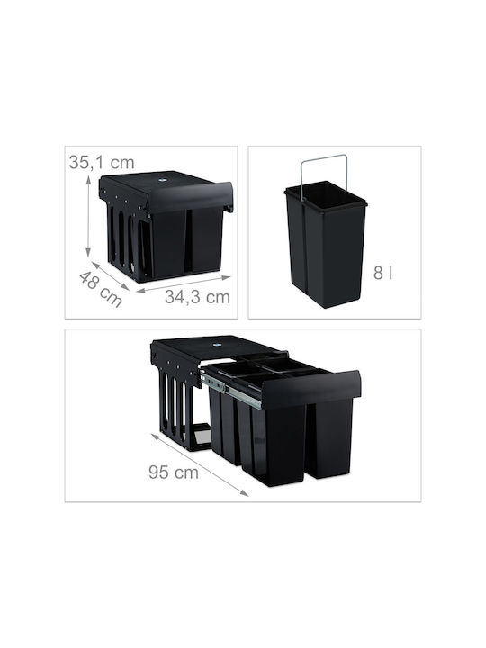 Relaxdays Coș de Gunoi Plastic Negru 8l