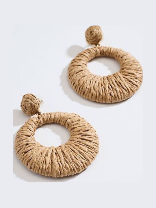 Στρογγυλά Σκουλαρίκια Raffia Καφέ