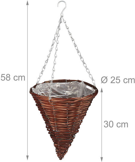Relaxdays Κρεμαστό Κασπώ Ψάθινο Καφέ 58x25x25εκ. 3τμχ