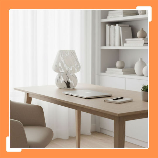 Relaxdays Glass Table Lamp for E27 Socket with White Shade and Base
