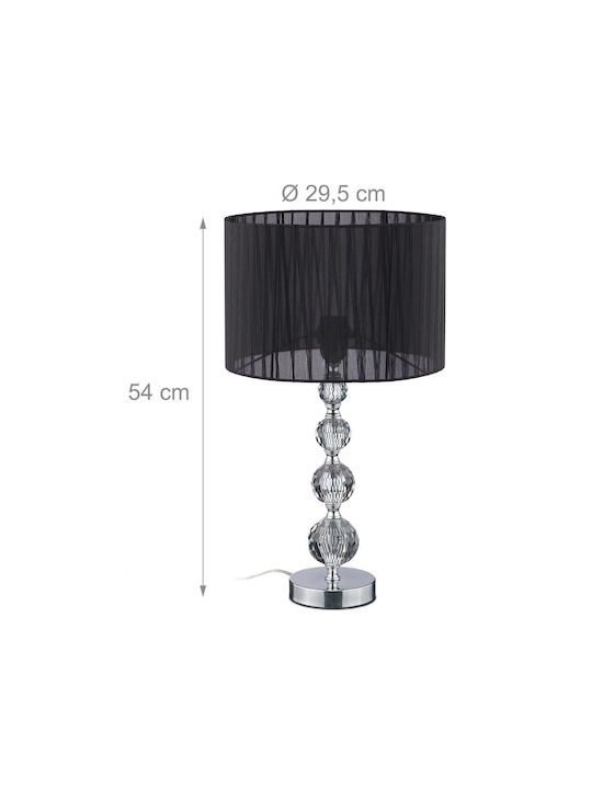 Relaxdays Lampă de Masă din Cristal pentru Soclu E27 cu Abajur Negru și Bază