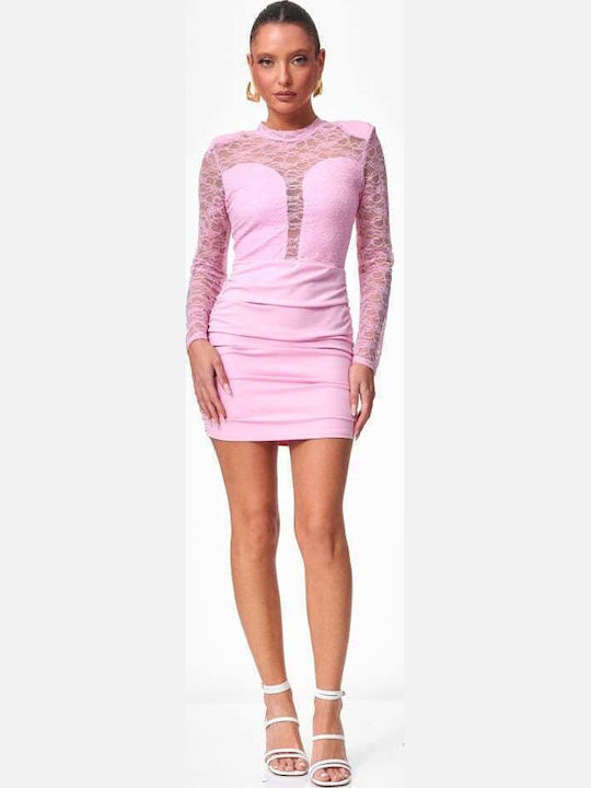 Rochie Mini De Seară Cu Dantelă Roz