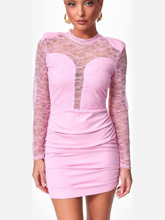 Rochie Mini De Seară Cu Dantelă Roz