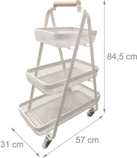 Relaxdays Troleu De Bucătărie Metalic Cu 3 Locuri Alb 57x31x84.5cm