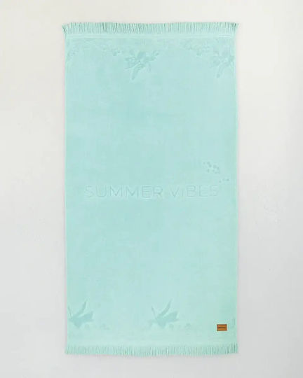 Nima Beach Towel Pareo Cotton Turquoise with Fringes 90x160cm