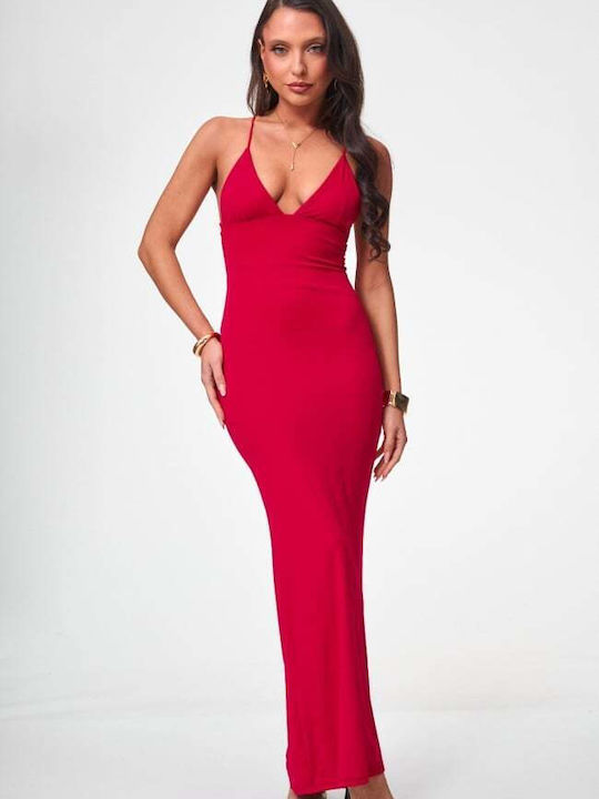 Summer Maxi Evening Dress Open Back Red