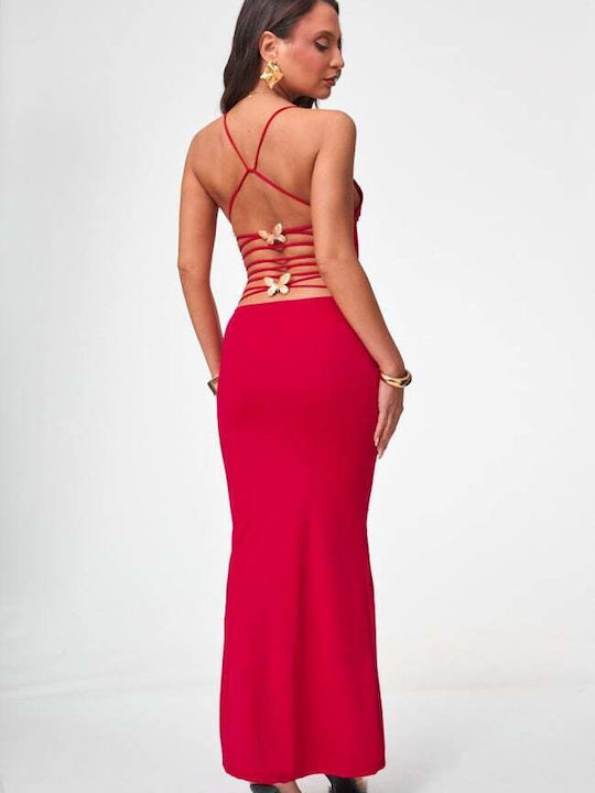 Summer Maxi Evening Dress Open Back Red