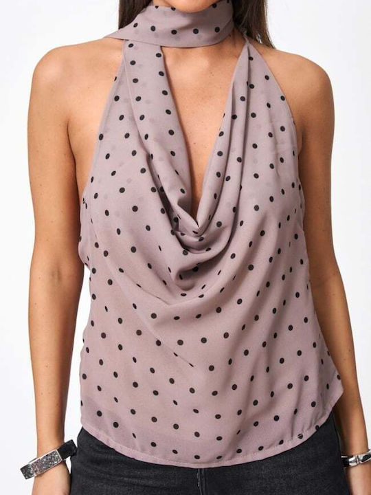 Women's Top Drape Polka Dot Brown