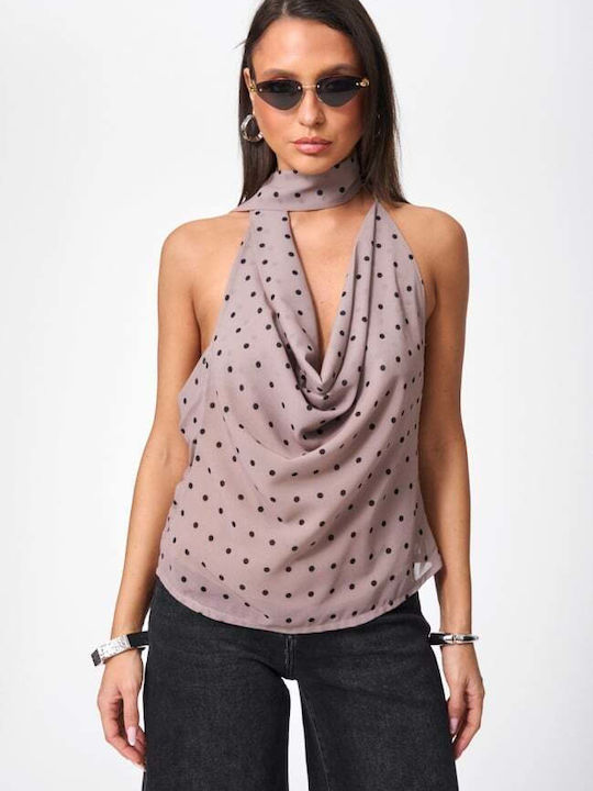 Women's Top Drape Polka Dot Brown