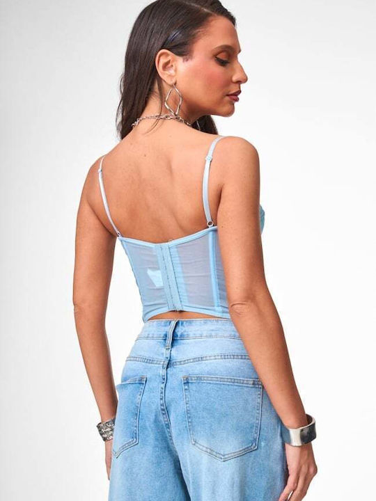 Women's Blouse Corset with Lace Light Blue