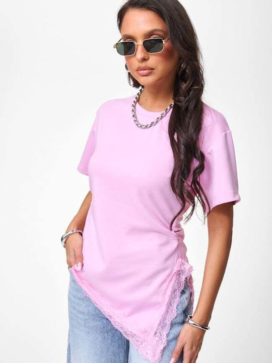 Women's Blouse with Lace Pink