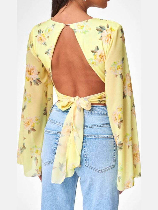 Γυναικείο Crop Top Floral Κιτρινο