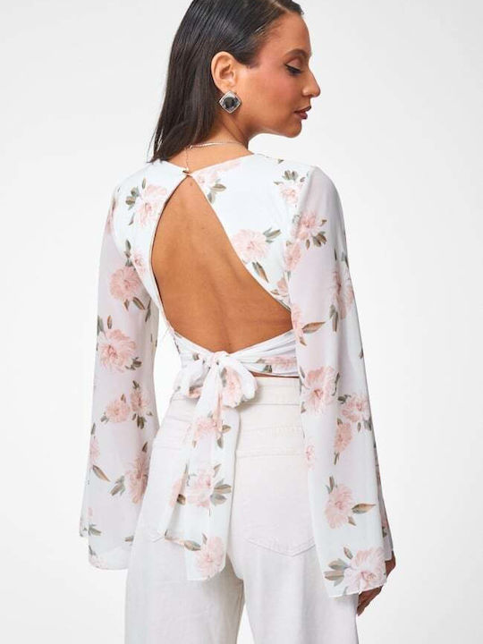 Women's Crop Top Floral Ecru