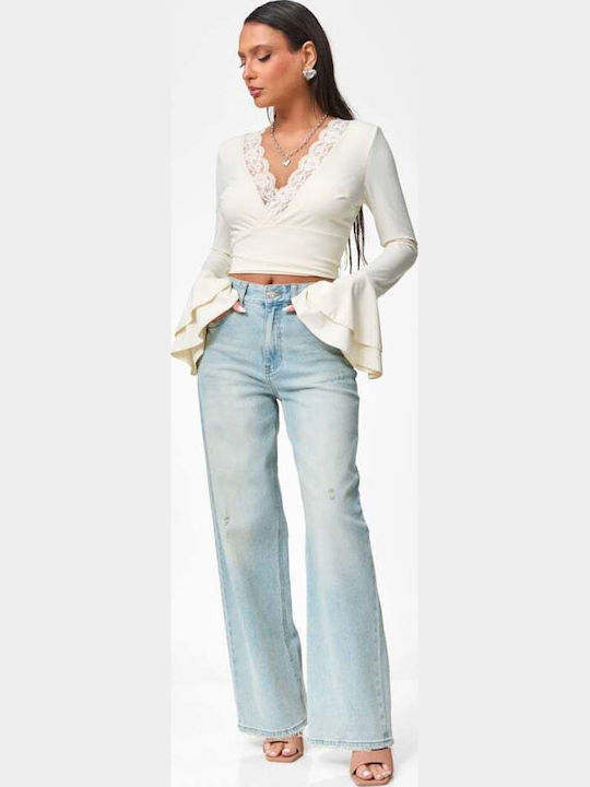 Γυναικείο Crop Top με Δαντέλα Μπεζ