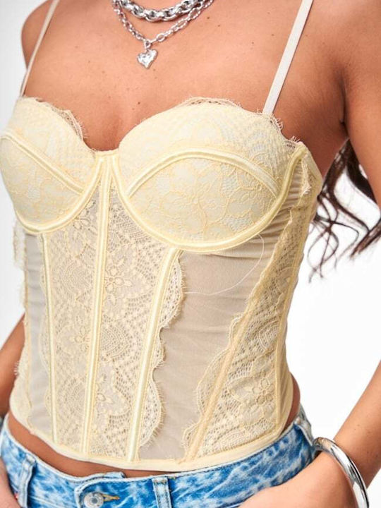Damen Bluse Korsett mit Spitze Gelb