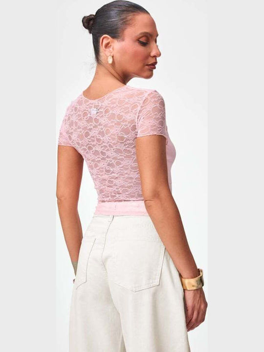 Women's Blouse with Lace Pink