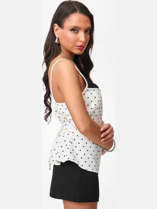 Women's Blouse with Lace Polka Dot White