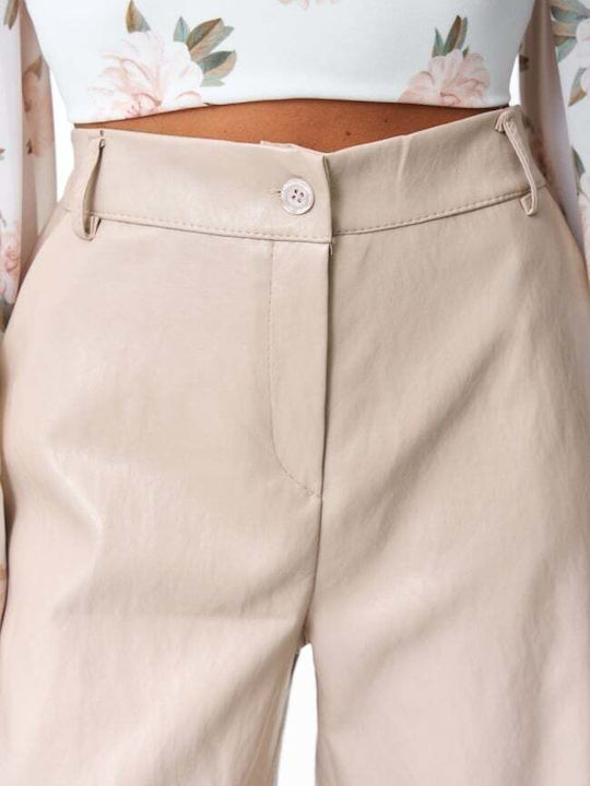Damen Lederhose in Gerader Schnitt Beige
