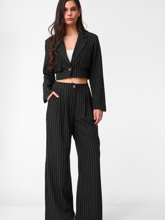 Women's Black Set with Striped Trousers