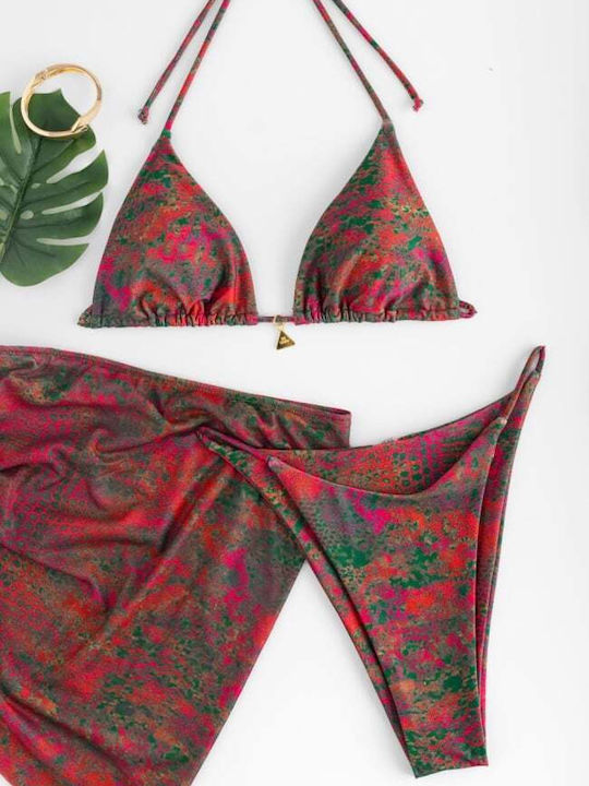 Set Bikini 3 Τεμαχίων Τριγωνάκι Animal Print Ματζεντα