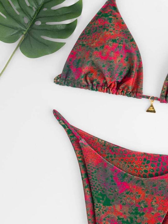 Set Bikini 3 Τεμαχίων Τριγωνάκι Animal Print Ματζεντα