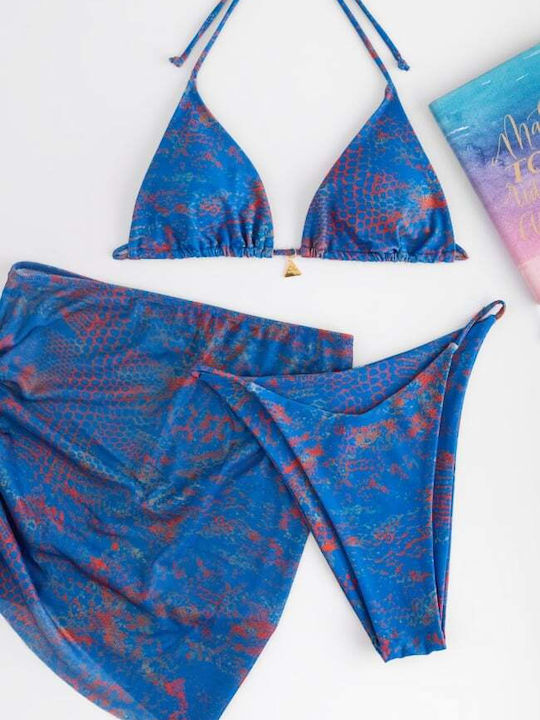 Bikini-Set 3 Stücke Dreieck Animal Print Blau