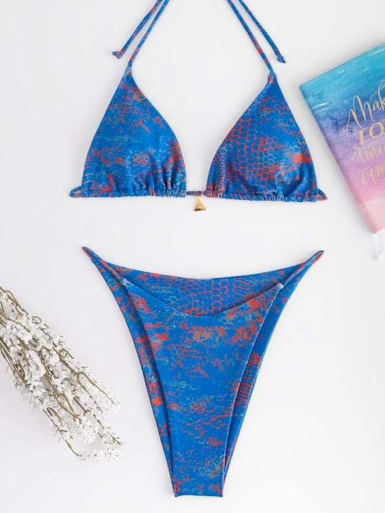 Bikini-Set 3 Stücke Dreieck Animal Print Blau