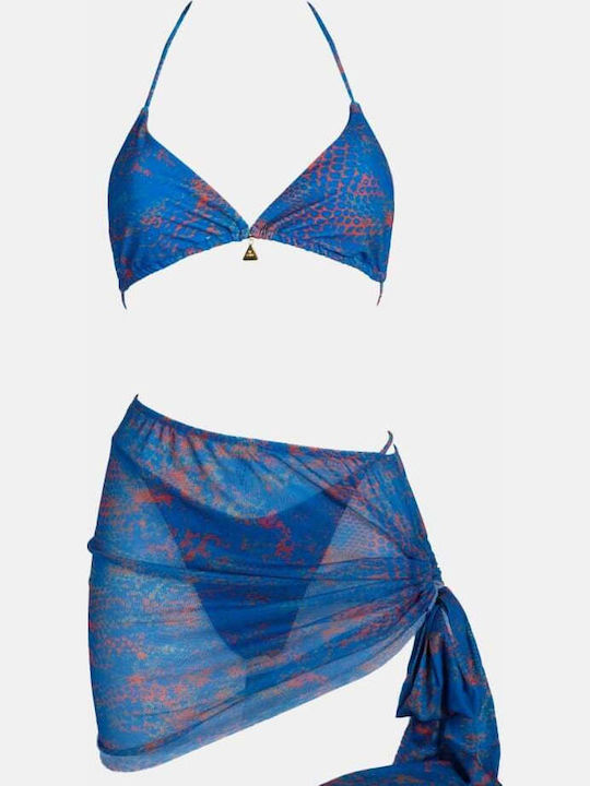 Bikini-Set 3 Stücke Dreieck Animal Print Blau