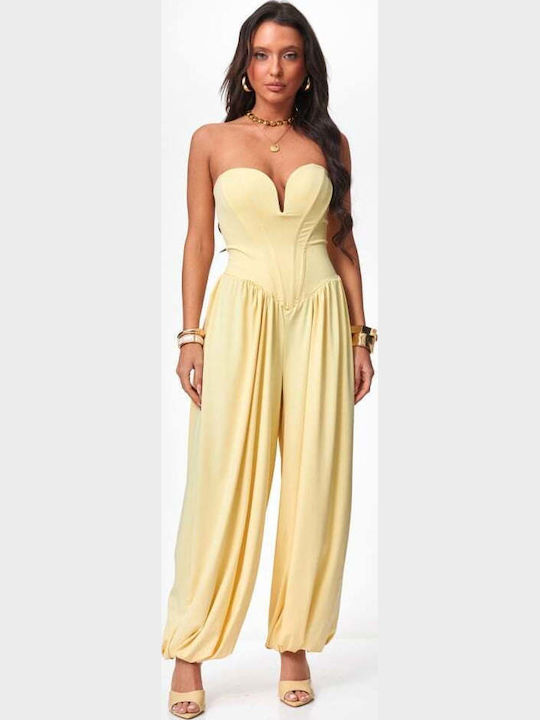 Γυναικεία Strapless Ολόσωμη Φόρμα Κιτρινο