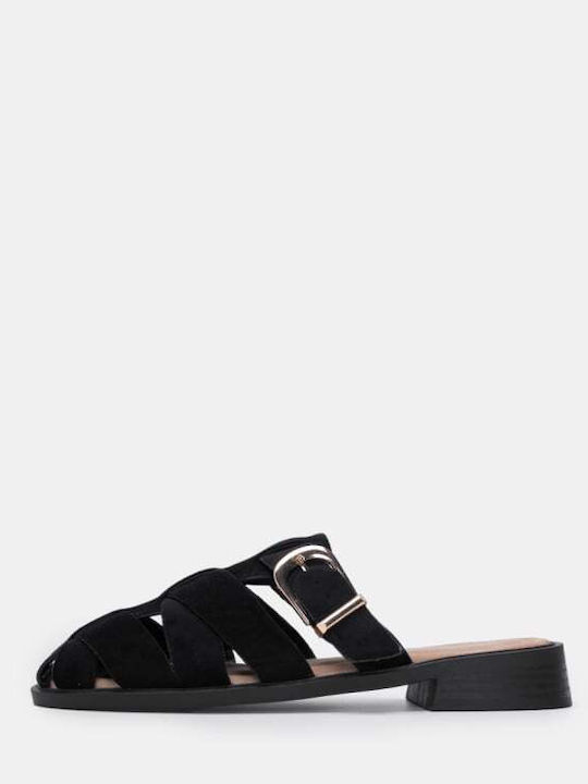 Flat Wildleder Damen Pantoletten in Schwarz Farbe