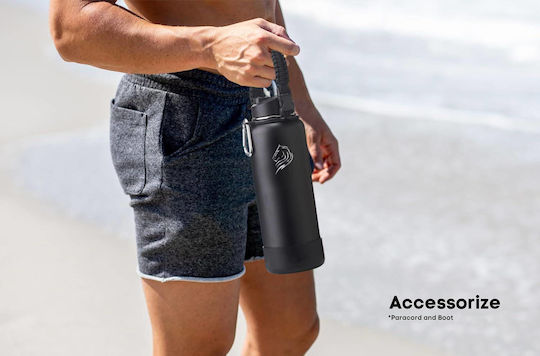 Cool'NMore Jet Thermos Stainless Steel BPA Free 1lt Jet Black with Straw, Handle, Mouthpiece and Loop