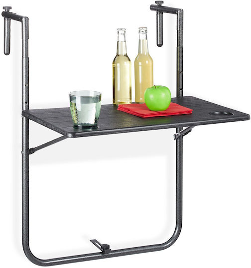 Plastic Table for Small Outdoor Spaces Foldable with Metal Frame Black 83x59x59cm