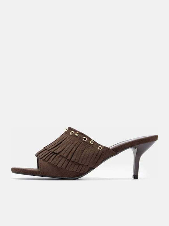 Suede Mules with Heel in Brown Color