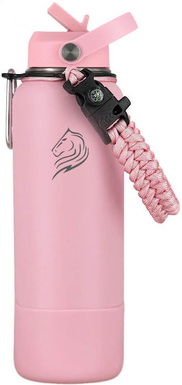 Cool'NMore Μπουκάλι Θερμός Ανοξείδωτο BPA Free 1lt Flamingo με Καλαμάκι, Λαβή, Επιστόμιο και Θηλιά