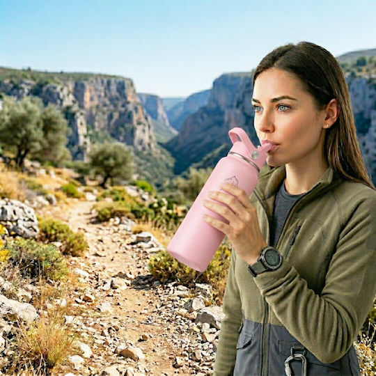 Cool'NMore Μπουκάλι Θερμός Ανοξείδωτο BPA Free 1lt Flamingo με Καλαμάκι, Λαβή, Επιστόμιο και Θηλιά