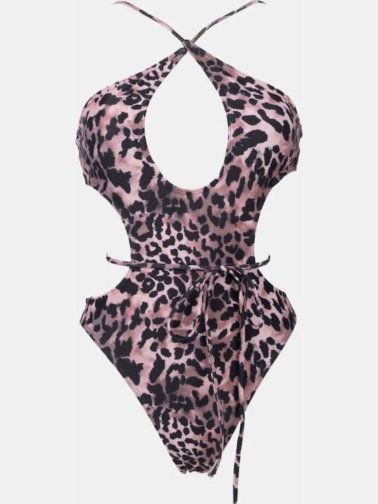 One Piece Swimsuit Animal Print Brown
