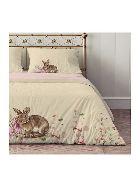 Lenjerii Deosebite Set Huse Pentru Pilote 100% Bumbac 200x220cm Dublu Cu 2 Fețe De Pernă Și 1 Cearceaf Bej