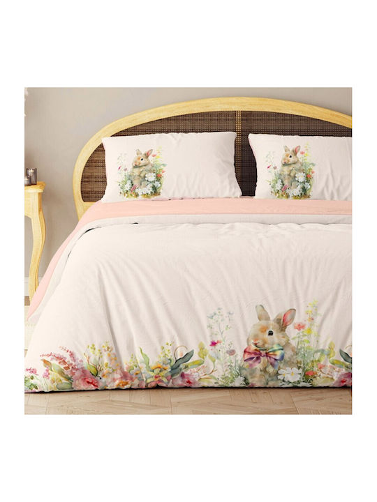 Lenjerii Deosebite Set Huse Pentru Pilote 100% Bumbac 200x220cm Dublă Cu 2 Fețe De Pernă Și 1 Cearceaf Roz