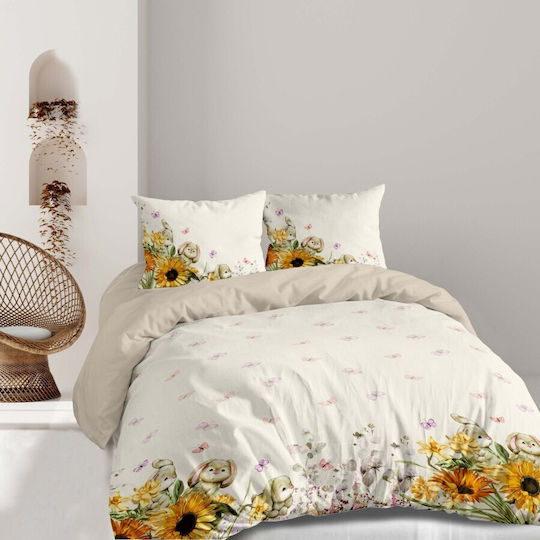Cotton Club Set Huse Pentru Pilote 100% Bumbac 200x220cm Dublă Cu 2 Fețe De Pernă & 1 Cearșaf Mochi Sunflower