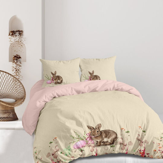 Lenjerii Deosebite Cotton Duvet Cover Set 200x220cm Double With 2 Pillowcases & 1 Bed Sheet Beige