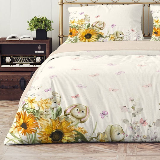 Cotton Club Set Huse Pentru Pilote 100% Bumbac 200x220cm Dublă Cu 2 Fețe De Pernă & 1 Cearșaf Mochi Sunflower