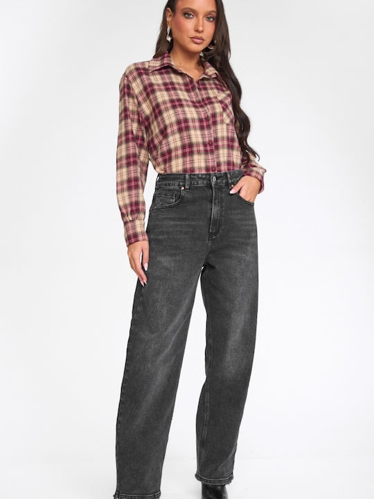 Long Sleeve Women's Shirt Burgundy Checked