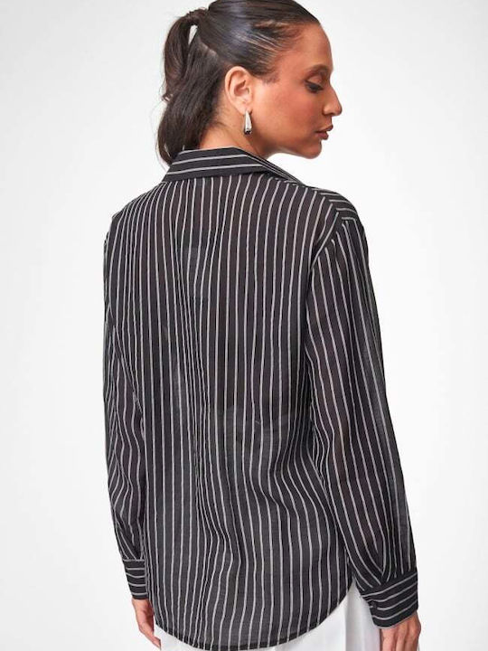 Long Sleeve Women's Shirt Black Striped